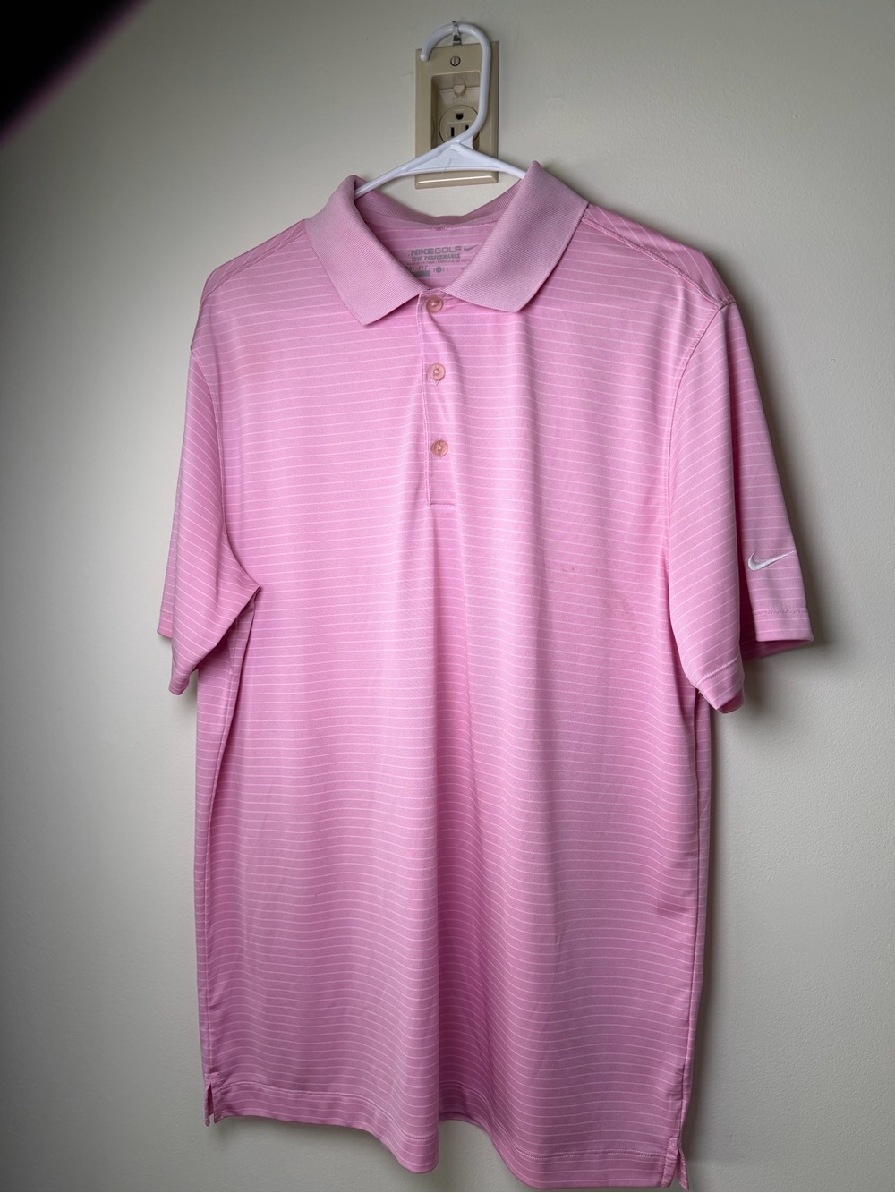 NIKE Dri-Fit Tour Performance S/L Golf Polo Shirt Pink Stripes Men's LG